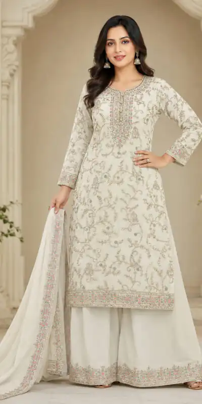 FC 1967 White Chinon Embroidery Work Salwar Suit Wedding, Party, Festive, Events,, Reception,, Price ₹3049. Delivery 4-6 Working Days. Shop now. | Casual Suits, Jump Suits, Creative suits, Designer Suits, Palazzo Suits, Party Wear Suits, Patiala Suits, Salwar suit, Straight Suits