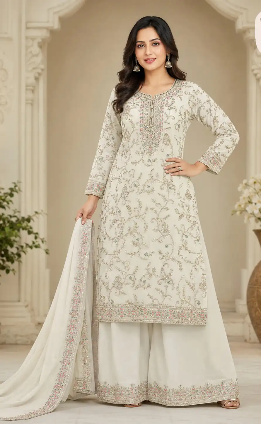 FC 1967 White Chinon Embroidery Work Salwar Suit Wedding, Party, Festive, Events,, Reception,, Price ₹3049. Delivery 4-6 Working Days. Shop now. | Casual Suits, Jump Suits, Creative suits, Designer Suits, Palazzo Suits, Party Wear Suits, Patiala Suits, Salwar suit, Straight Suits