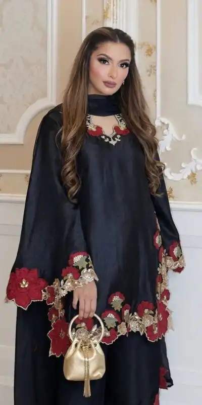 ZSR 3171 Black Color Roman Silk Salwar Suit with Embroidery Work. Available at ₹2449 only. Delivery 4-6 Working Days. Shop now. | Casual Suits, Jump Suits, Creative suits, Designer Suits, Palazzo Suits, Party Wear Suits, Patiala Suits, Salwar suit, Straight Suits