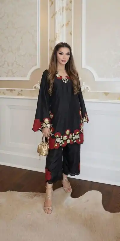 ZSR 3171 Black Color Roman Silk Salwar Suit with Embroidery Work. Available at ₹2449 only. Delivery 4-6 Working Days. Shop now. | Casual Suits, Jump Suits, Creative suits, Designer Suits, Palazzo Suits, Party Wear Suits, Patiala Suits, Salwar suit, Straight Suits