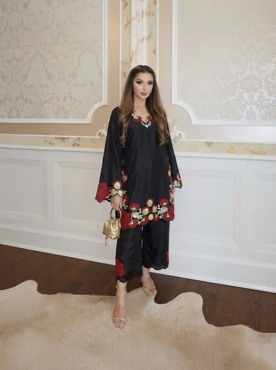 ZSR 3171 Black Color Roman Silk Salwar Suit with Embroidery Work. Available at ₹2449 only. Delivery 4-6 Working Days. Shop now. | Casual Suits, Jump Suits, Creative suits, Designer Suits, Palazzo Suits, Party Wear Suits, Patiala Suits, Salwar suit, Straight Suits