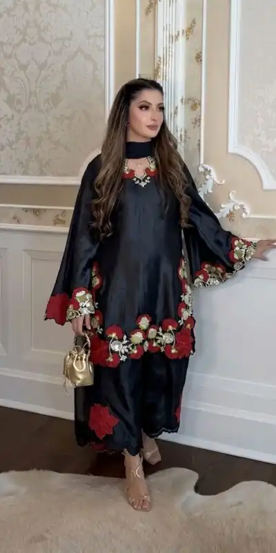 ZSR 3171 Black Color Roman Silk Salwar Suit with Embroidery Work. Available at ₹2449 only. Delivery 4-6 Working Days. Shop now. | Casual Suits, Jump Suits, Creative suits, Designer Suits, Palazzo Suits, Party Wear Suits, Patiala Suits, Salwar suit, Straight Suits