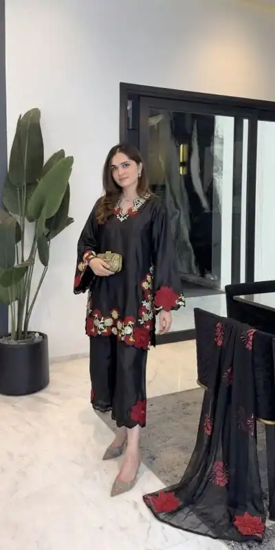 ZSR 3171 Black Color Roman Silk Salwar Suit with Embroidery Work. Available at ₹2449 only. Delivery 4-6 Working Days. Shop now. | Casual Suits, Jump Suits, Creative suits, Designer Suits, Palazzo Suits, Party Wear Suits, Patiala Suits, Salwar suit, Straight Suits