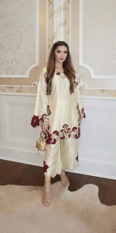 ZSR 3171 Cream Color Roman Silk Salwar Suit with Embroidery Work. Available at ₹2449 only. Delivery 4-6 Working Days. Shop now. | Casual Suits, Jump Suits, Creative suits, Designer Suits, Palazzo Suits, Party Wear Suits, Patiala Suits, Salwar suit, Straight Suits