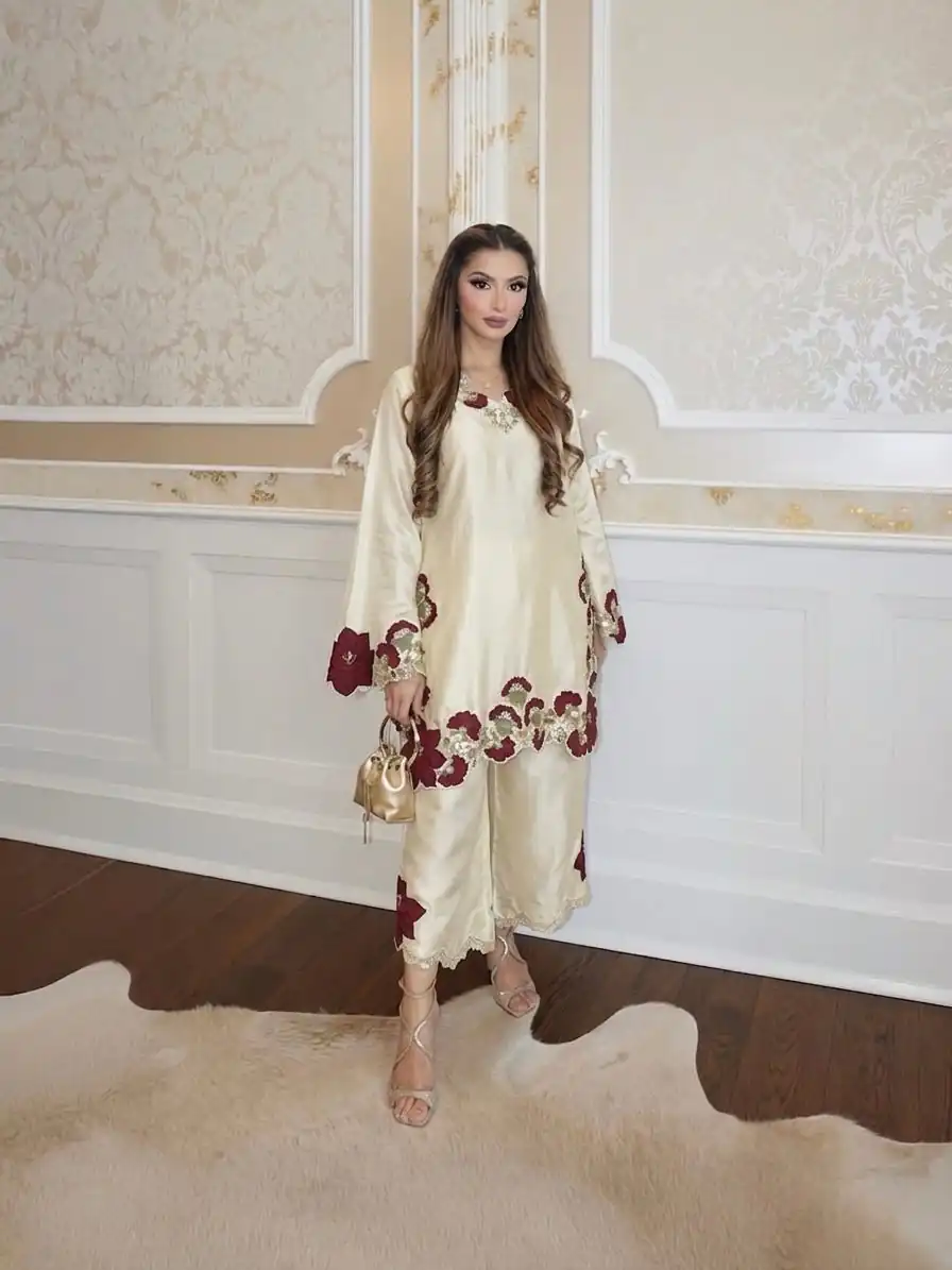 ZSR 3171 Cream Color Roman Silk Salwar Suit with Embroidery Work. Available at ₹2449 only. Delivery 4-6 Working Days. Shop now. | Casual Suits, Jump Suits, Creative suits, Designer Suits, Palazzo Suits, Party Wear Suits, Patiala Suits, Salwar suit, Straight Suits
