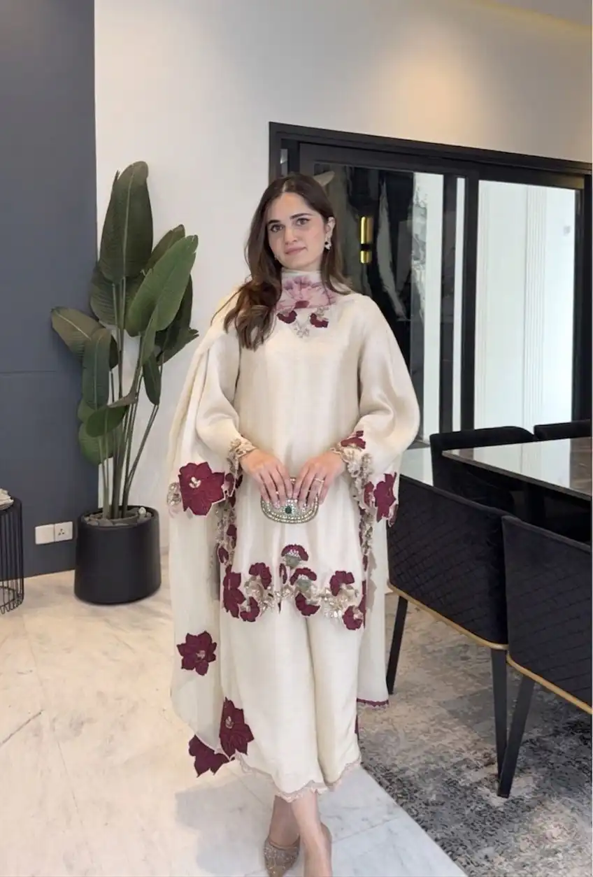 ZSR 3171 Cream Color Roman Silk Salwar Suit with Embroidery Work. Available at ₹2449 only. Delivery 4-6 Working Days. Shop now. | Casual Suits, Jump Suits, Creative suits, Designer Suits, Palazzo Suits, Party Wear Suits, Patiala Suits, Salwar suit, Straight Suits