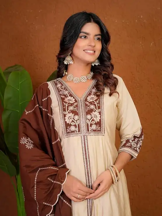 DIVA 152 Cream Color Roman Silk Salwar Suit with Embroidery Work. Available at ₹2399 only. Delivery 4-6 Working Days. Shop now. | Casual Suits, Jump Suits, Creative suits, Designer Suits, Palazzo Suits, Party Wear Suits, Patiala Suits, Salwar suit, Straight Suits