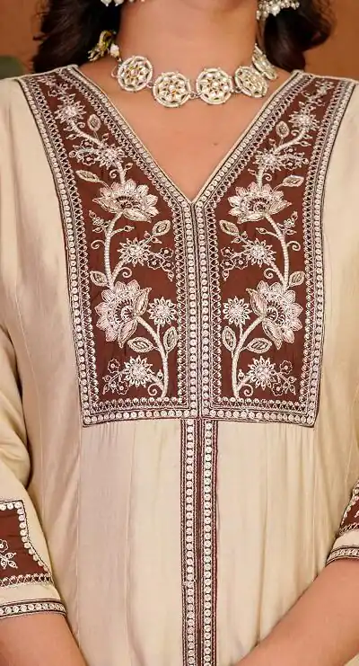 DIVA 152 Cream Color Roman Silk Salwar Suit with Embroidery Work. Available at ₹2399 only. Delivery 4-6 Working Days. Shop now. | Casual Suits, Jump Suits, Creative suits, Designer Suits, Palazzo Suits, Party Wear Suits, Patiala Suits, Salwar suit, Straight Suits