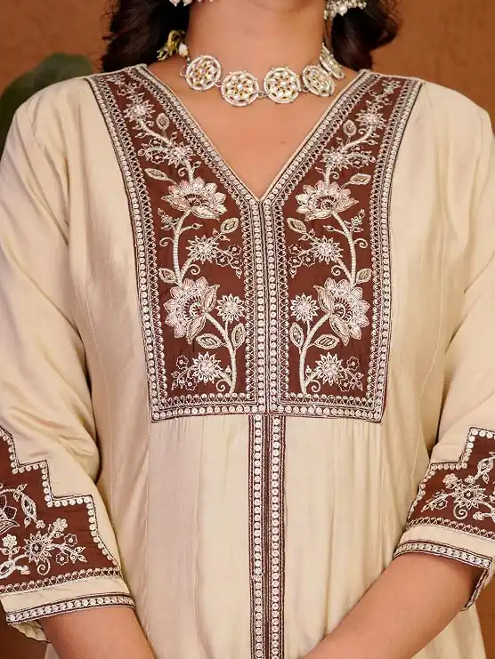 DIVA 152 Cream Color Roman Silk Salwar Suit with Embroidery Work. Available at ₹2399 only. Delivery 4-6 Working Days. Shop now. | Casual Suits, Jump Suits, Creative suits, Designer Suits, Palazzo Suits, Party Wear Suits, Patiala Suits, Salwar suit, Straight Suits