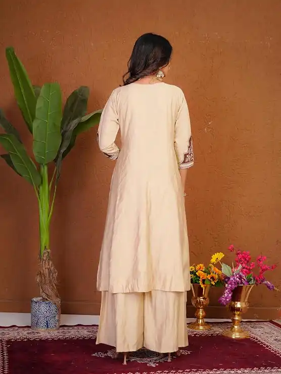 DIVA 152 Cream Color Roman Silk Salwar Suit with Embroidery Work. Available at ₹2399 only. Delivery 4-6 Working Days. Shop now. | Casual Suits, Jump Suits, Creative suits, Designer Suits, Palazzo Suits, Party Wear Suits, Patiala Suits, Salwar suit, Straight Suits