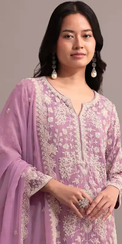 Alternative view of Shiny Onion Georgette Embroidery Lace Work Salwar Suit