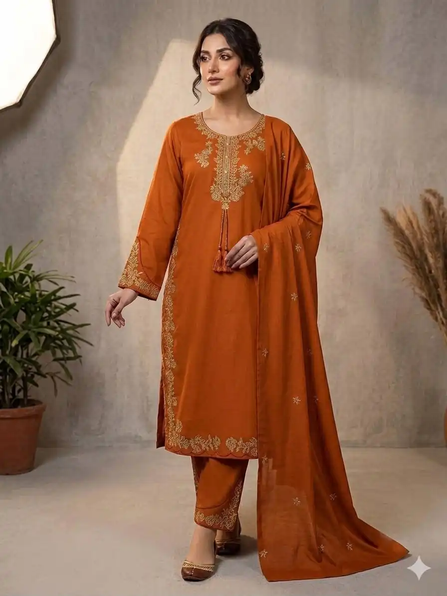 BE 473 Orange Color Roman Silk Salwar Suit with Embroidery Work. Available at ₹1999 only. Delivery 4-6 Working Days. Shop now. | Casual Suits, Jump Suits, Creative suits, Designer Suits, Palazzo Suits, Party Wear Suits, Patiala Suits, Salwar suit, Straight Suits
