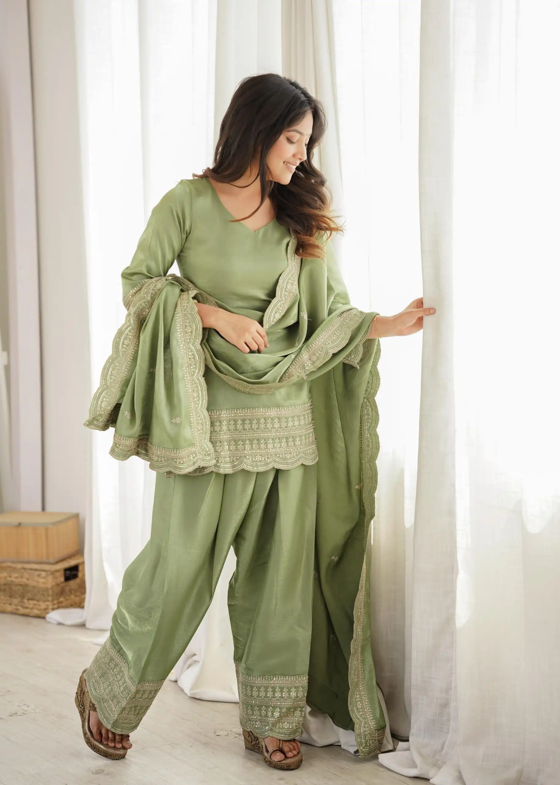 KB 304 Pista Color Roman Silk Salwar Suit with Embroidery Work. Available at ₹1999 only. Delivery 4-6 Working Days. Shop now. | Casual Suits, Jump Suits, Creative suits, Designer Suits, Palazzo Suits, Party Wear Suits, Patiala Suits, Salwar suit, Straight Suits