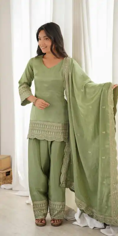 KB 304 Pista Color Roman Silk Salwar Suit with Embroidery Work. Available at ₹1999 only. Delivery 4-6 Working Days. Shop now. | Casual Suits, Jump Suits, Creative suits, Designer Suits, Palazzo Suits, Party Wear Suits, Patiala Suits, Salwar suit, Straight Suits
