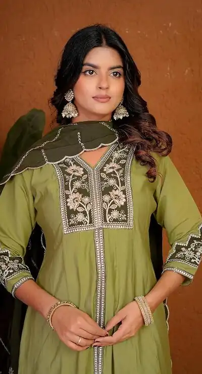 DIVA 152 Pista Color Roman Silk Salwar Suit with Embroidery Work. Available at ₹2399 only. Delivery 4-6 Working Days. Shop now. | Casual Suits, Jump Suits, Creative suits, Designer Suits, Palazzo Suits, Party Wear Suits, Patiala Suits, Salwar suit, Straight Suits