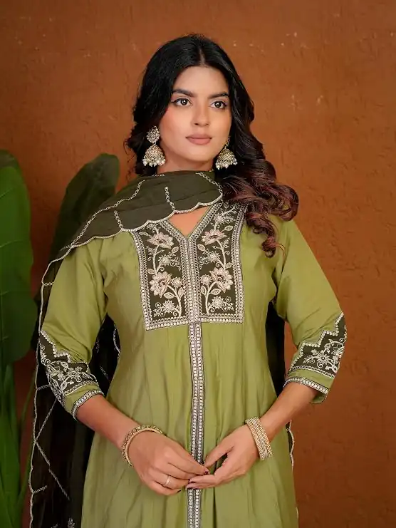 DIVA 152 Pista Color Roman Silk Salwar Suit with Embroidery Work. Available at ₹2399 only. Delivery 4-6 Working Days. Shop now. | Casual Suits, Jump Suits, Creative suits, Designer Suits, Palazzo Suits, Party Wear Suits, Patiala Suits, Salwar suit, Straight Suits