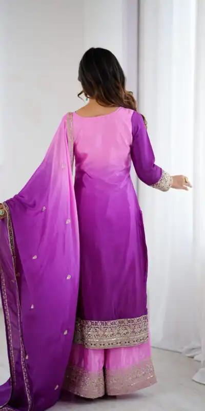 KD 1621 Purple Shaded Chinon silk Salwar Suit with Thread Embroidery. Festive Deal ₹2399. Delivery 4-6 Working Days. Shop now. | Casual Suits, Jump Suits, Creative suits, Designer Suits, Palazzo Suits, Party Wear Suits, Patiala Suits, Salwar suit, Straight Suits