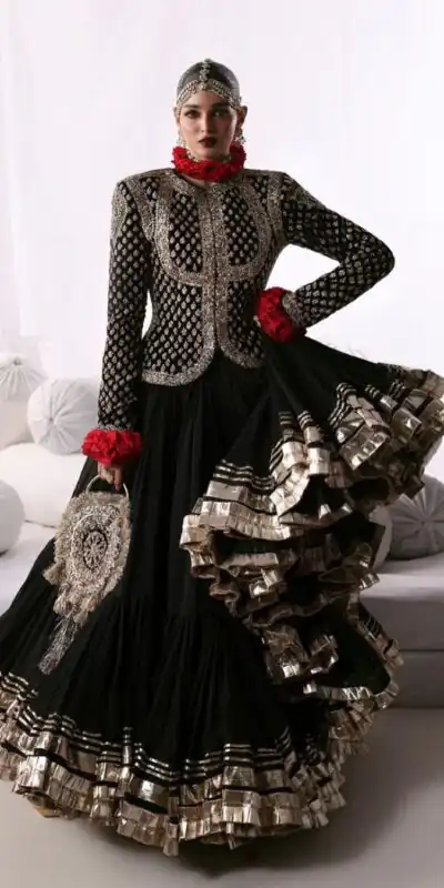 RTC 6036 Black Faux Georgette Lehenga Choli Perfect for Wedding, Party, Festival Celebrations, Ganesh Chaturthi, Diwali – . Introductory Price ₹2149. | Bollywood Lehenga, Creative Lehenga, Designer Lehenga, Embroidered Lehenga, Lehenga, Party Wear Lehenga