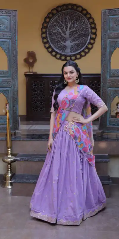 KA 5069 Lavender Cosmos Silk Lehenga Choli with Zari & Embroidery Work. Introductory Price ₹2499. Delivery 4-6 Working Days. Shop now. | Bollywood Lehenga, Creative Lehenga, Designer Lehenga, Embroidered Lehenga, Lehenga, Party Wear Lehenga