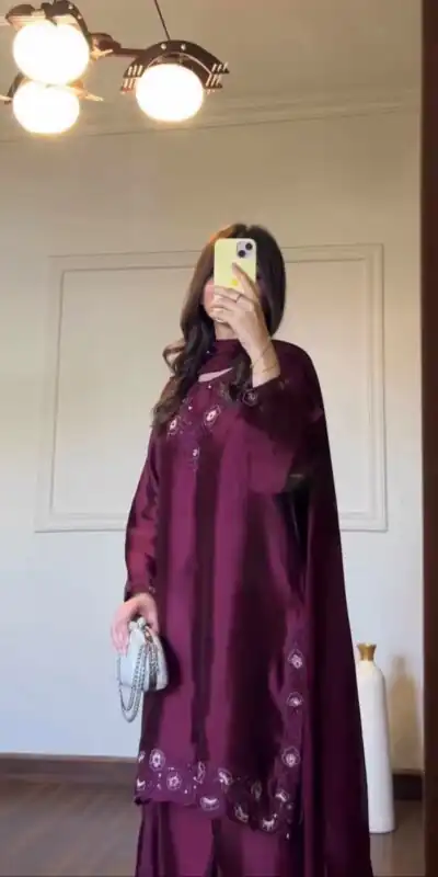 KD 1623 Wine American Silk Salwar Suit Perfect for Wedding, Party, Onam, Family Gatherings, Baisakhi – . Affordable Price ₹1999. Delivery 4-6 Working Days | Casual Suits, Jump Suits, Creative suits, Designer Suits, Palazzo Suits, Party Wear Suits, Patiala Suits, Salwar suit, Straight Suits