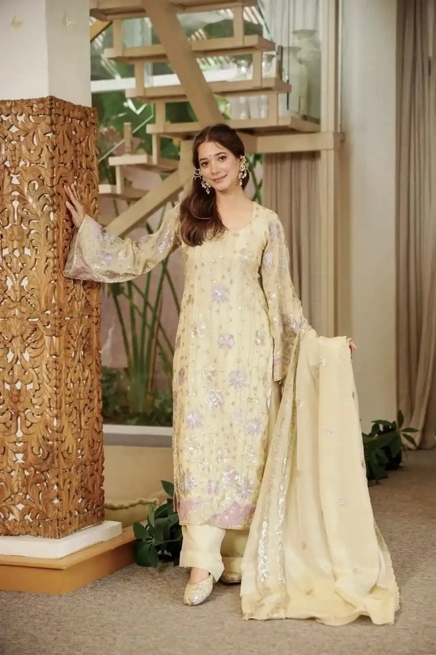 RTC 6030 Cream Vichitra Silk Salwar Suit with Embroidery Work. Wedding, Party, Festive, Events, Grab it for ₹2649. Delivery 4-6 Working Days. Shop now. | Casual Suits, Jump Suits, Creative suits, Designer Suits, Palazzo Suits, Party Wear Suits, Patiala Suits, Salwar suit, Straight Suits