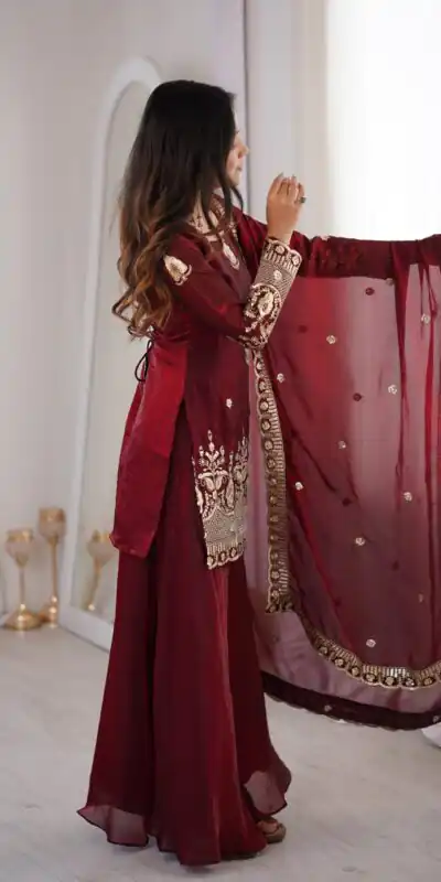 ZSR 3168 Maroon Color Fendy Silk With Embroidery Work Salwar Suit. Get it for ₹2149. Delivery 4-6 Working Days. Online Shop now. | Casual Suits, Jump Suits, Creative suits, Designer Suits, Palazzo Suits, Party Wear Suits, Patiala Suits, Salwar suit, Straight Suits