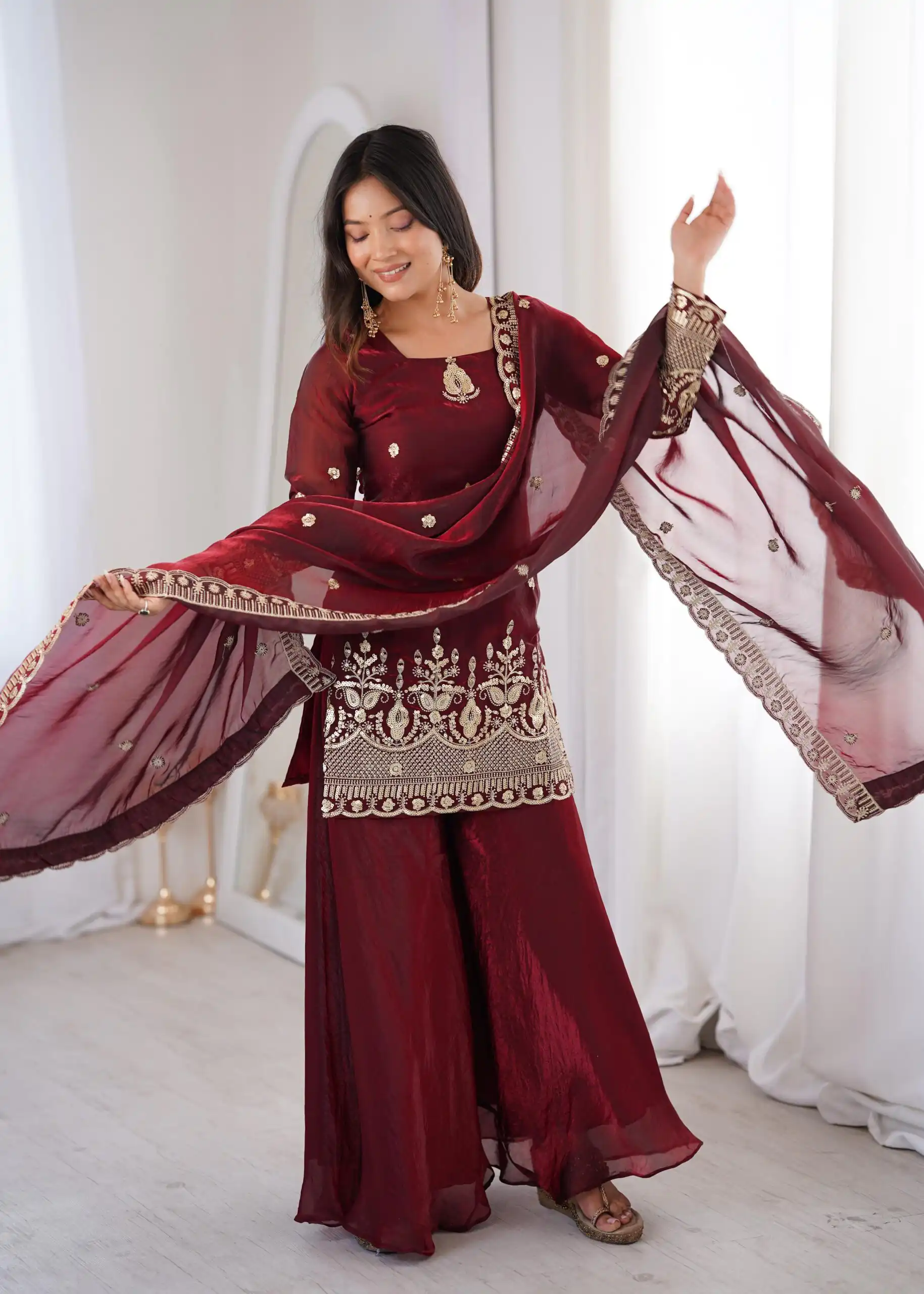 ZSR 3168 Maroon Color Fendy Silk With Embroidery Work Salwar Suit. Get it for ₹2149. Delivery 4-6 Working Days. Online Shop now. | Casual Suits, Jump Suits, Creative suits, Designer Suits, Palazzo Suits, Party Wear Suits, Patiala Suits, Salwar suit, Straight Suits