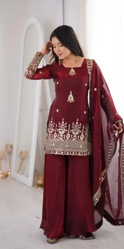 ZSR 3168 Maroon Color Fendy Silk With Embroidery Work Salwar Suit. Get it for ₹2149. Delivery 4-6 Working Days. Online Shop now. | Casual Suits, Jump Suits, Creative suits, Designer Suits, Palazzo Suits, Party Wear Suits, Patiala Suits, Salwar suit, Straight Suits