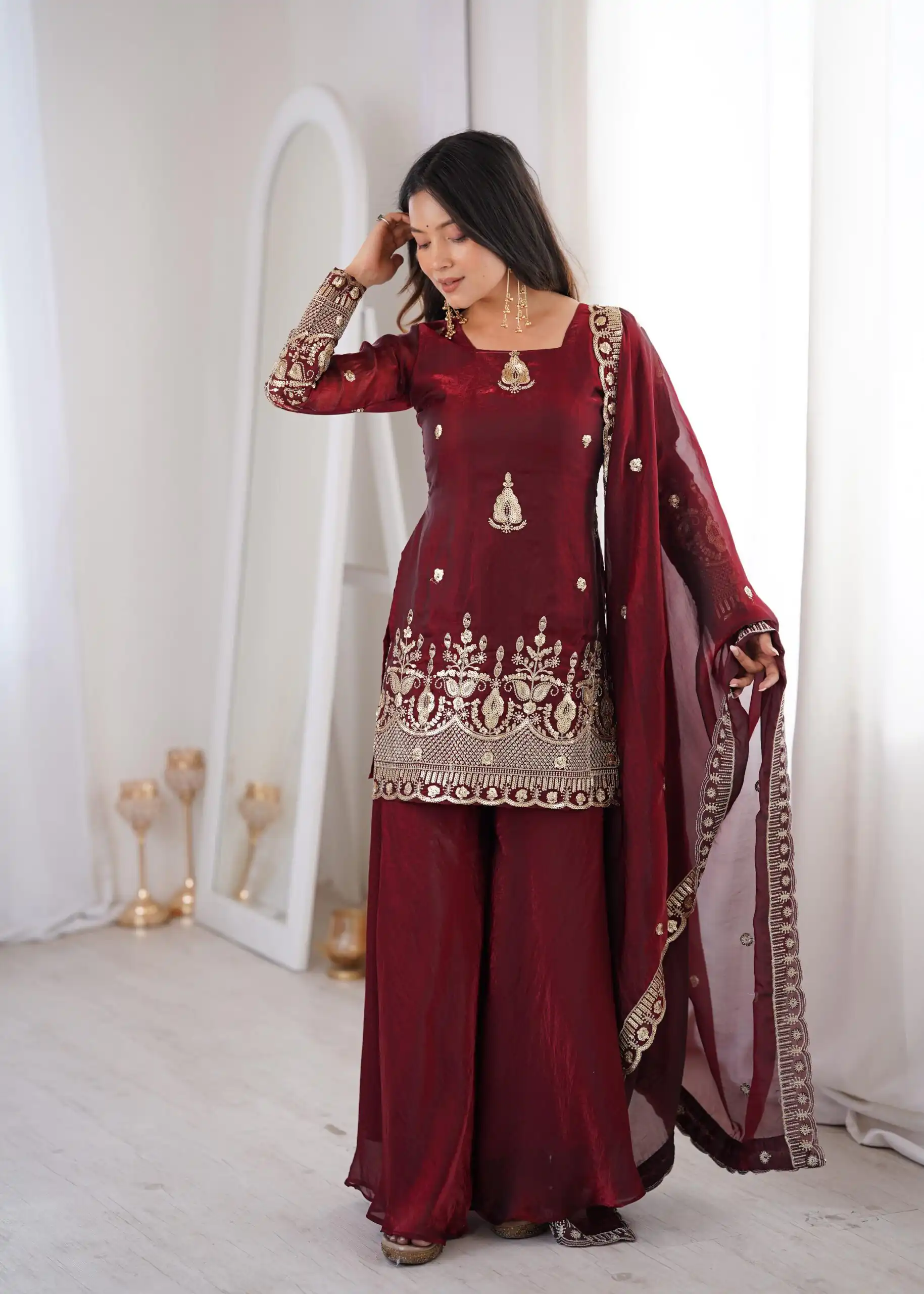 ZSR 3168 Maroon Color Fendy Silk With Embroidery Work Salwar Suit. Get it for ₹2149. Delivery 4-6 Working Days. Online Shop now. | Casual Suits, Jump Suits, Creative suits, Designer Suits, Palazzo Suits, Party Wear Suits, Patiala Suits, Salwar suit, Straight Suits