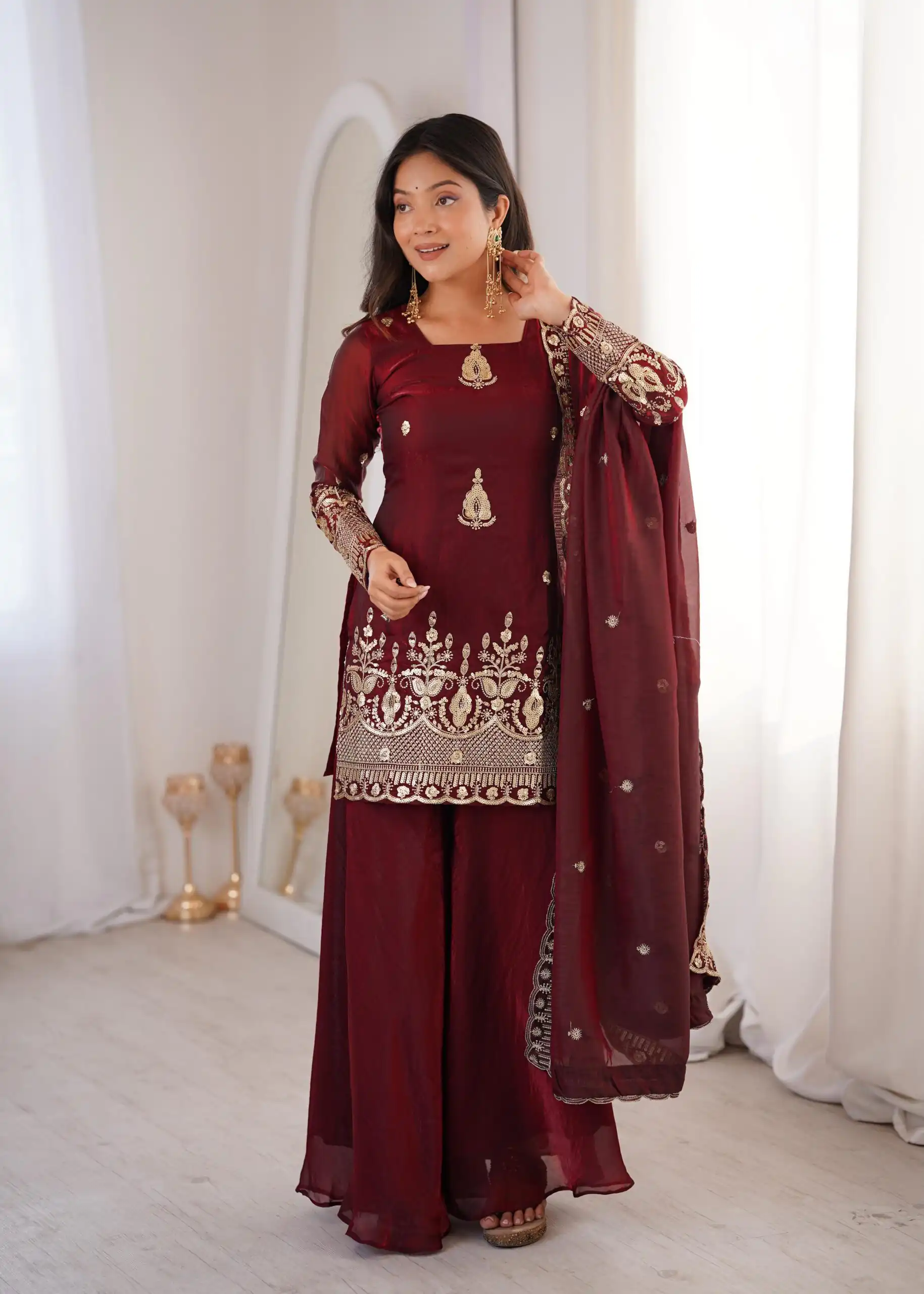 ZSR 3168 Maroon Color Fendy Silk With Embroidery Work Salwar Suit. Get it for ₹2149. Delivery 4-6 Working Days. Online Shop now. | Casual Suits, Jump Suits, Creative suits, Designer Suits, Palazzo Suits, Party Wear Suits, Patiala Suits, Salwar suit, Straight Suits