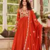 Ram 176 Orange Vichitra Silk Gown Perfect for Wedding, Party, Holi, Anniversary, Mehendi –. Grab it for ₹2049. Delivery 4-6 Working Days. Shop now. | Bollywood Gowns, Creative Gowns, Designer Gowns, Embroidered Gowns, Gowns, Party Wear Gowns