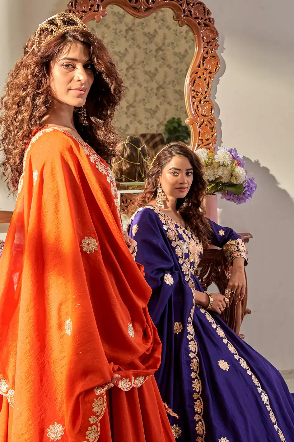 Ram 176 Orange Vichitra Silk Gown Perfect for Wedding, Party, Holi, Anniversary, Mehendi –. Grab it for ₹2049. Delivery 4-6 Working Days. Shop now. | Bollywood Gowns, Creative Gowns, Designer Gowns, Embroidered Gowns, Gowns, Party Wear Gowns
