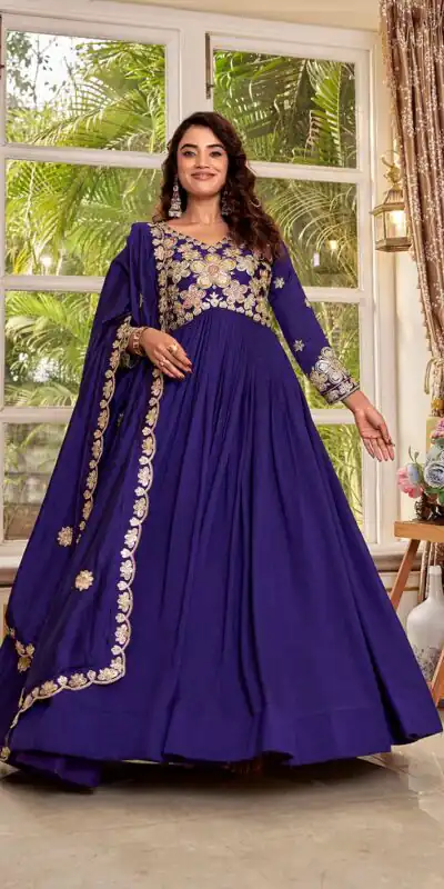 Ram 176 Purple Vichitra Silk Gown Perfect for Wedding, Party, Holi, Anniversary, Mehendi –. Grab it for ₹2049. Delivery 4-6 Working Days. Shop now. | Bollywood Gowns, Creative Gowns, Designer Gowns, Embroidered Gowns, Gowns, Party Wear Gowns