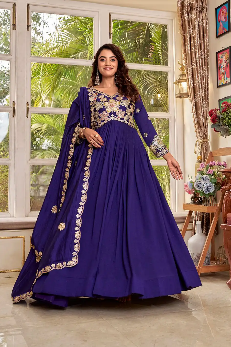 Ram 176 Purple Vichitra Silk Gown Perfect for Wedding, Party, Holi, Anniversary, Mehendi –. Grab it for ₹2049. Delivery 4-6 Working Days. Shop now. | Bollywood Gowns, Creative Gowns, Designer Gowns, Embroidered Gowns, Gowns, Party Wear Gowns
