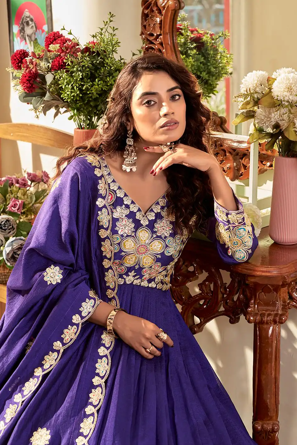 Ram 176 Purple Vichitra Silk Gown Perfect for Wedding, Party, Holi, Anniversary, Mehendi –. Grab it for ₹2049. Delivery 4-6 Working Days. Shop now. | Bollywood Gowns, Creative Gowns, Designer Gowns, Embroidered Gowns, Gowns, Party Wear Gowns