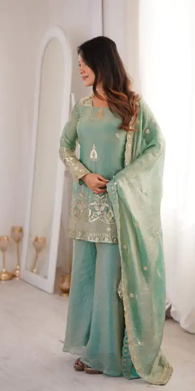 ZSR 3168 Sea Green Color Fendy Silk With Embroidery Work Salwar Suit. Get it for ₹2149. Delivery 4-6 Working Days. Online Shop now. | Casual Suits, Jump Suits, Creative suits, Designer Suits, Palazzo Suits, Party Wear Suits, Patiala Suits, Salwar suit, Straight Suits
