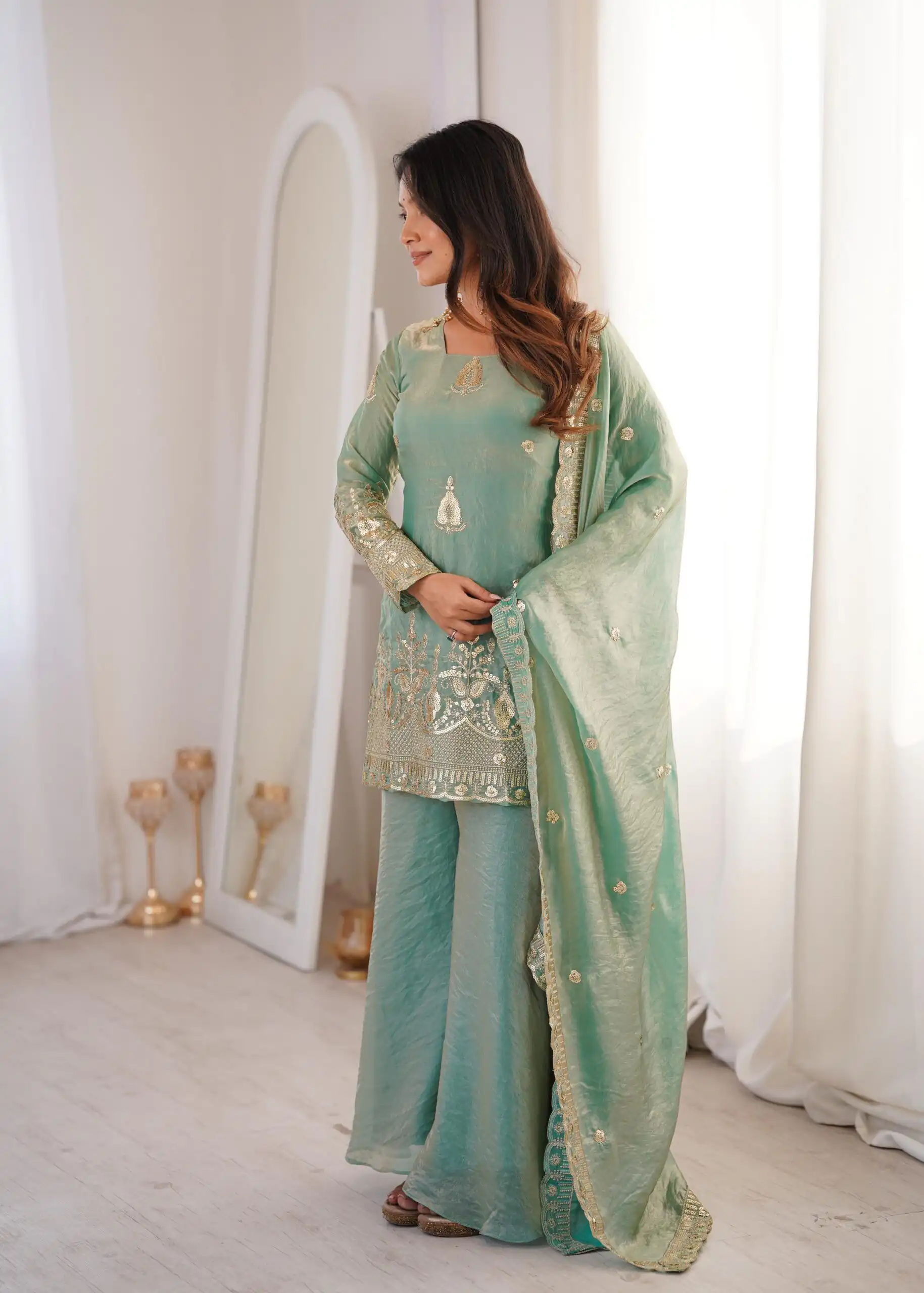 ZSR 3168 Sea Green Color Fendy Silk With Embroidery Work Salwar Suit. Get it for ₹2149. Delivery 4-6 Working Days. Online Shop now. | Casual Suits, Jump Suits, Creative suits, Designer Suits, Palazzo Suits, Party Wear Suits, Patiala Suits, Salwar suit, Straight Suits