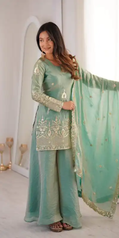 ZSR 3168 Sea Green Color Fendy Silk With Embroidery Work Salwar Suit. Get it for ₹2149. Delivery 4-6 Working Days. Online Shop now. | Casual Suits, Jump Suits, Creative suits, Designer Suits, Palazzo Suits, Party Wear Suits, Patiala Suits, Salwar suit, Straight Suits