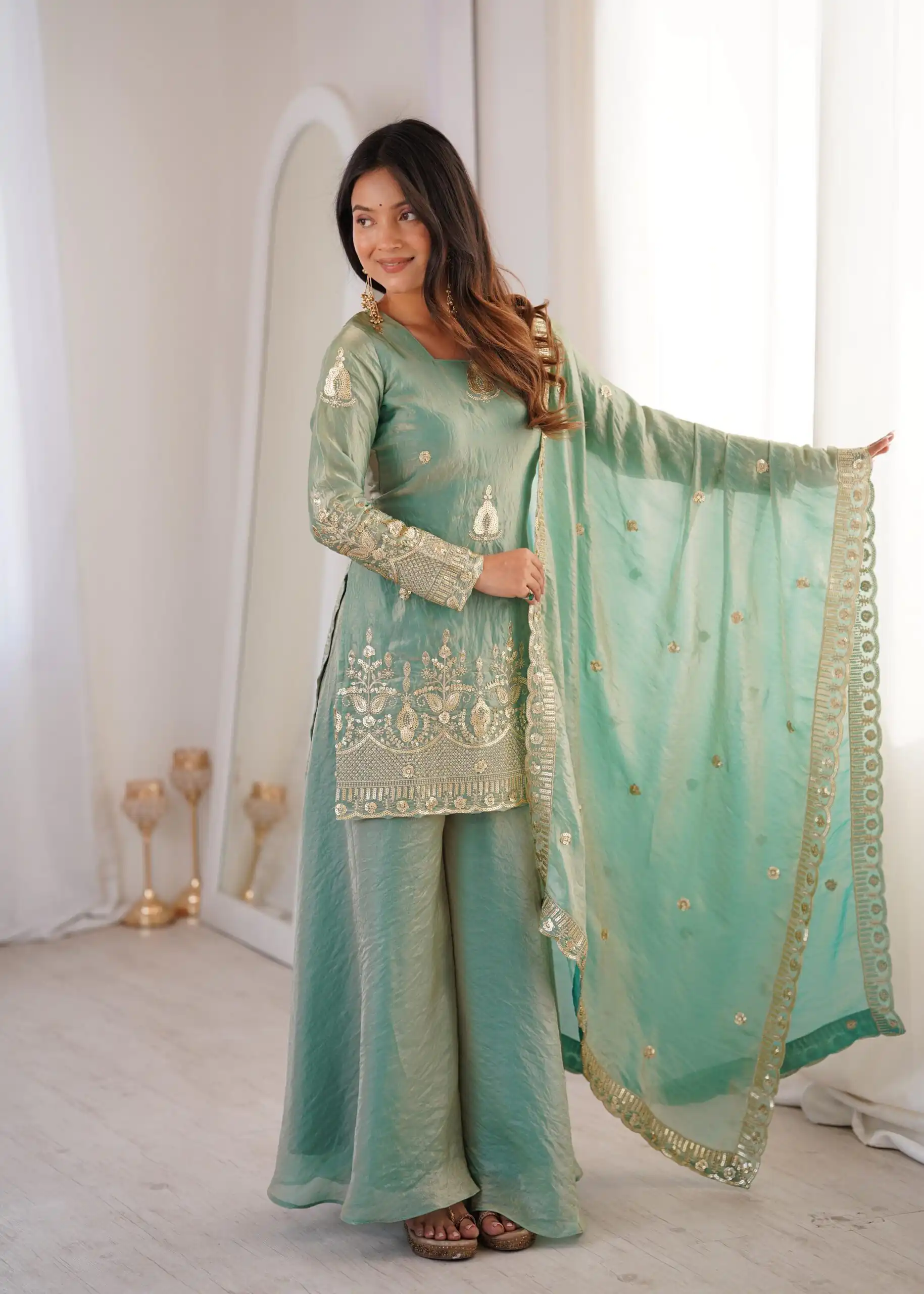 ZSR 3168 Sea Green Color Fendy Silk With Embroidery Work Salwar Suit. Get it for ₹2149. Delivery 4-6 Working Days. Online Shop now. | Casual Suits, Jump Suits, Creative suits, Designer Suits, Palazzo Suits, Party Wear Suits, Patiala Suits, Salwar suit, Straight Suits