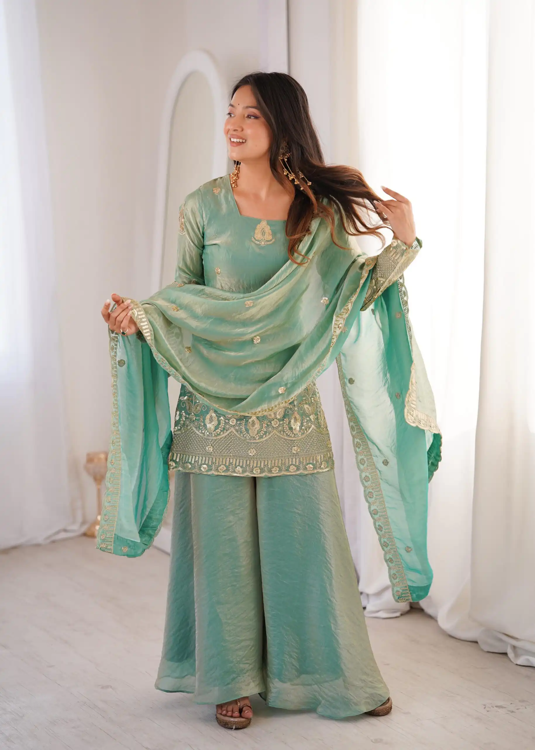 ZSR 3168 Sea Green Color Fendy Silk With Embroidery Work Salwar Suit. Get it for ₹2149. Delivery 4-6 Working Days. Online Shop now. | Casual Suits, Jump Suits, Creative suits, Designer Suits, Palazzo Suits, Party Wear Suits, Patiala Suits, Salwar suit, Straight Suits