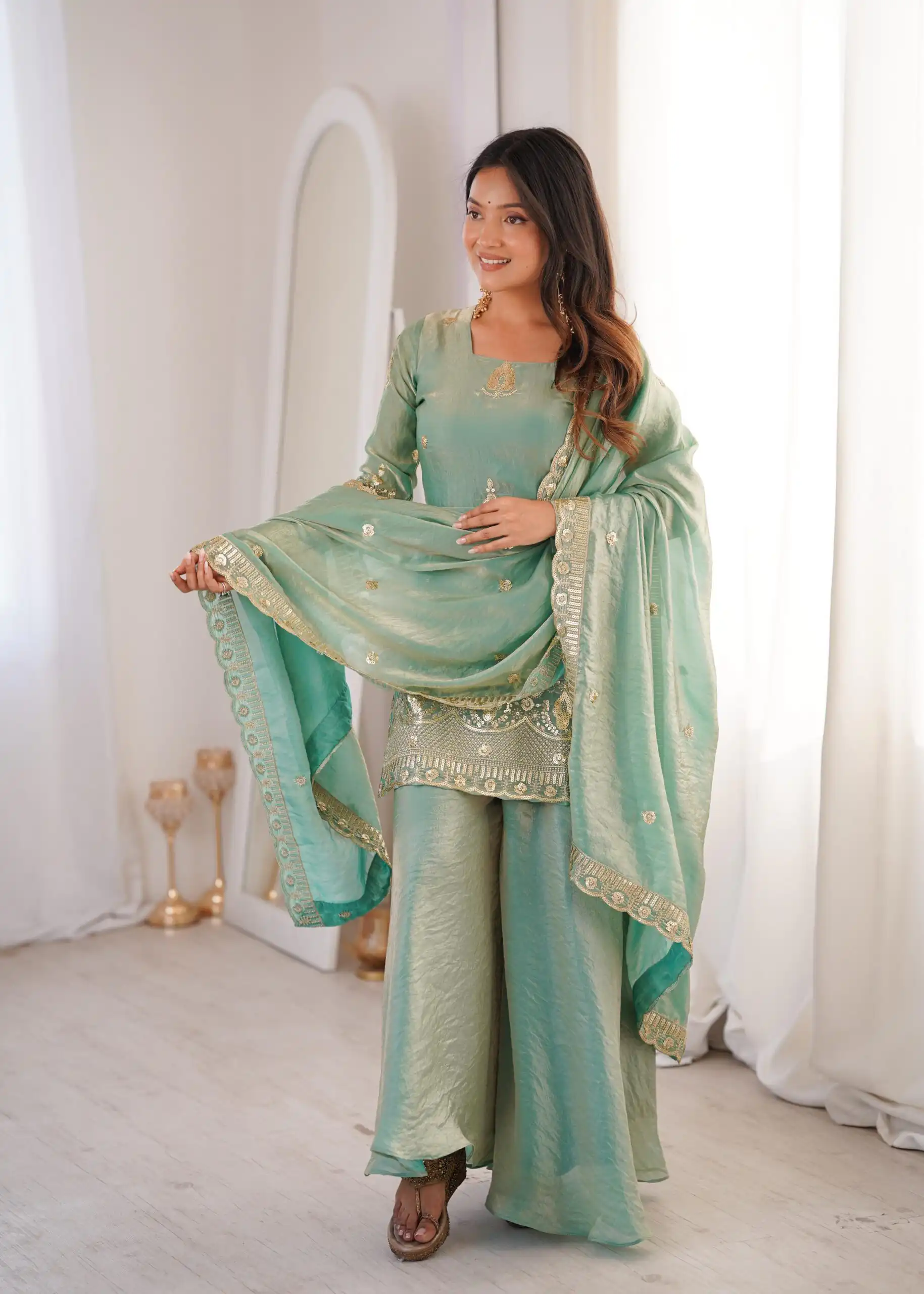 ZSR 3168 Sea Green Color Fendy Silk With Embroidery Work Salwar Suit. Get it for ₹2149. Delivery 4-6 Working Days. Online Shop now. | Casual Suits, Jump Suits, Creative suits, Designer Suits, Palazzo Suits, Party Wear Suits, Patiala Suits, Salwar suit, Straight Suits