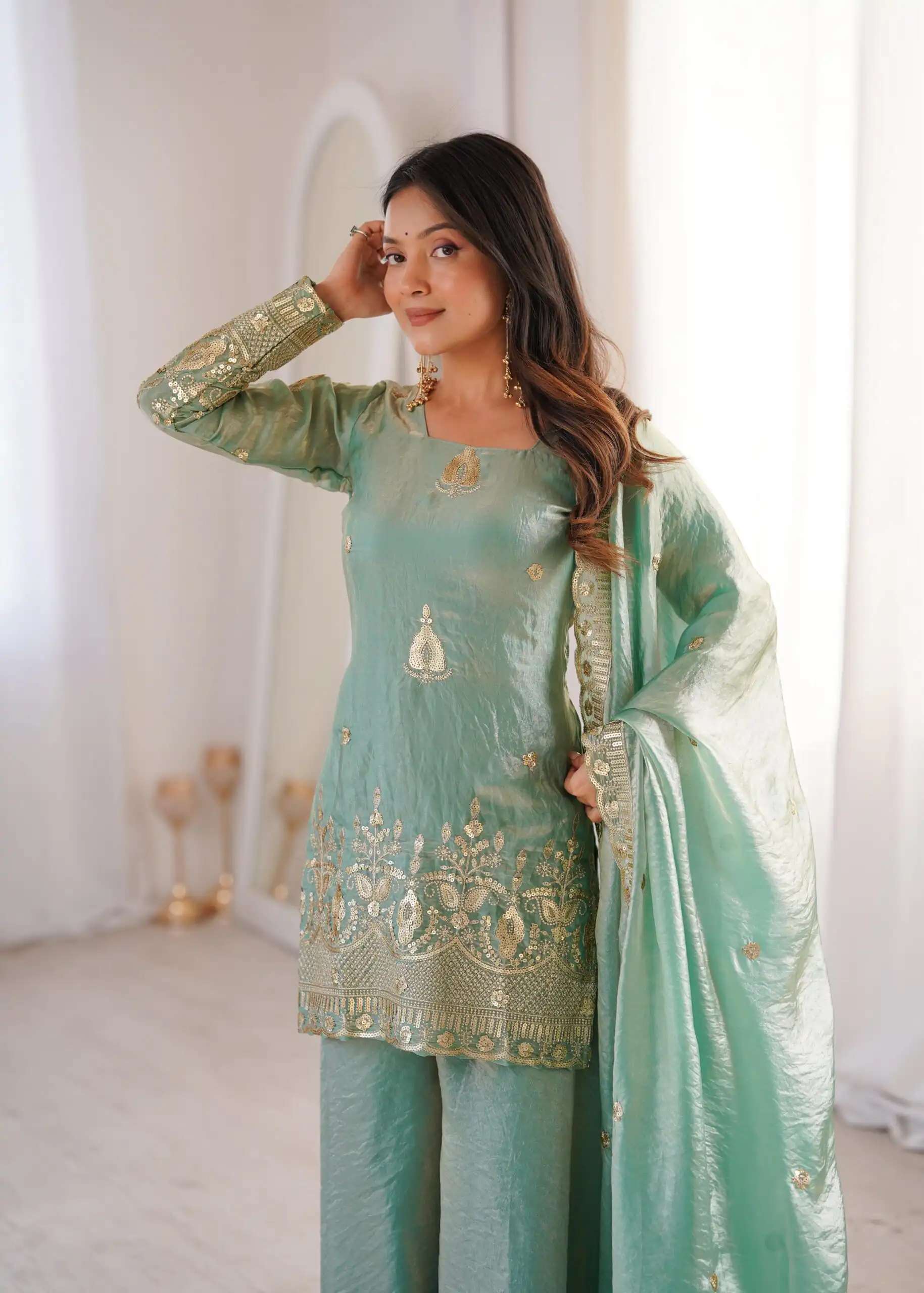 ZSR 3168 Sea Green Color Fendy Silk With Embroidery Work Salwar Suit. Get it for ₹2149. Delivery 4-6 Working Days. Online Shop now. | Casual Suits, Jump Suits, Creative suits, Designer Suits, Palazzo Suits, Party Wear Suits, Patiala Suits, Salwar suit, Straight Suits