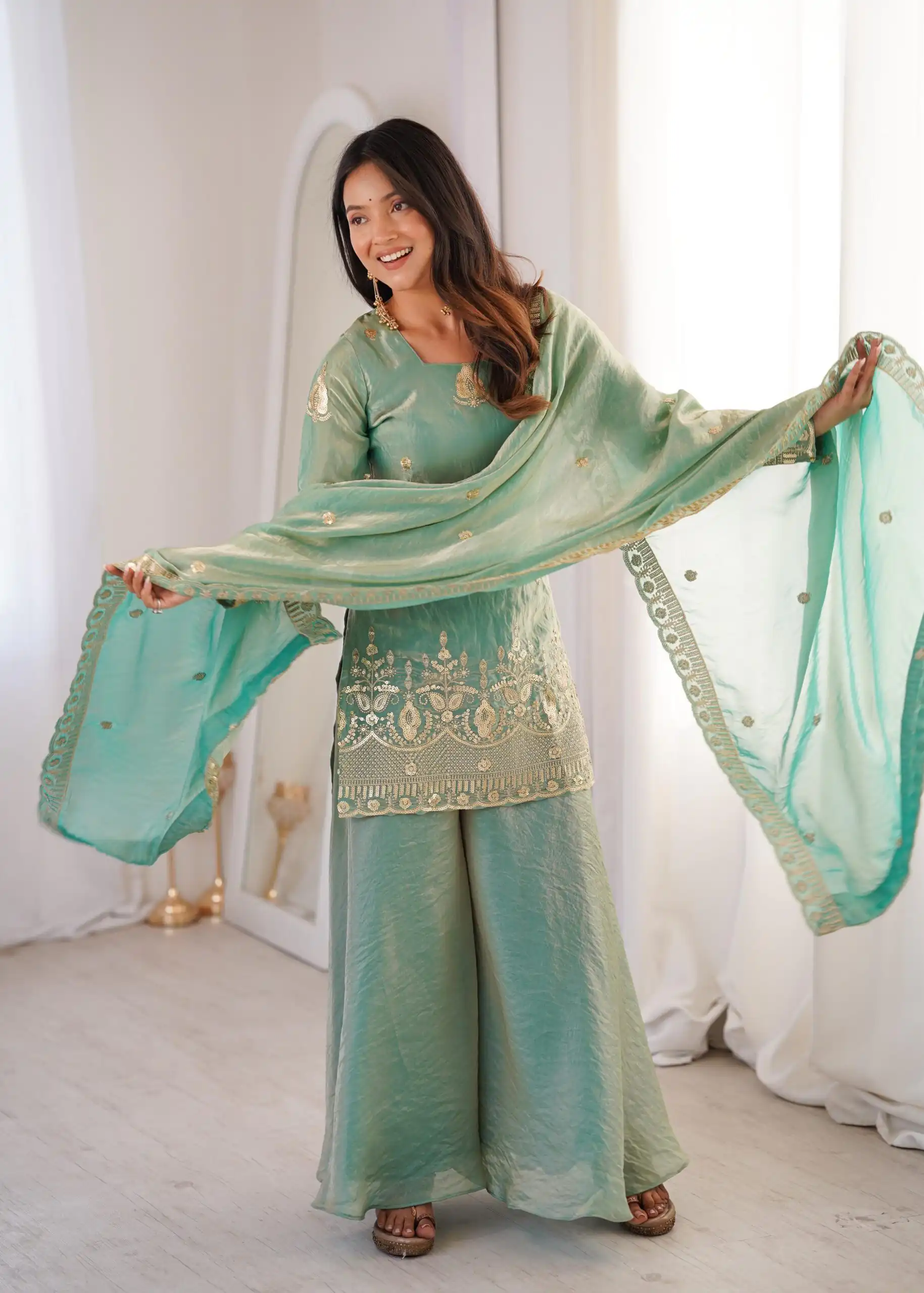 ZSR 3168 Sea Green Color Fendy Silk With Embroidery Work Salwar Suit. Get it for ₹2149. Delivery 4-6 Working Days. Online Shop now. | Casual Suits, Jump Suits, Creative suits, Designer Suits, Palazzo Suits, Party Wear Suits, Patiala Suits, Salwar suit, Straight Suits