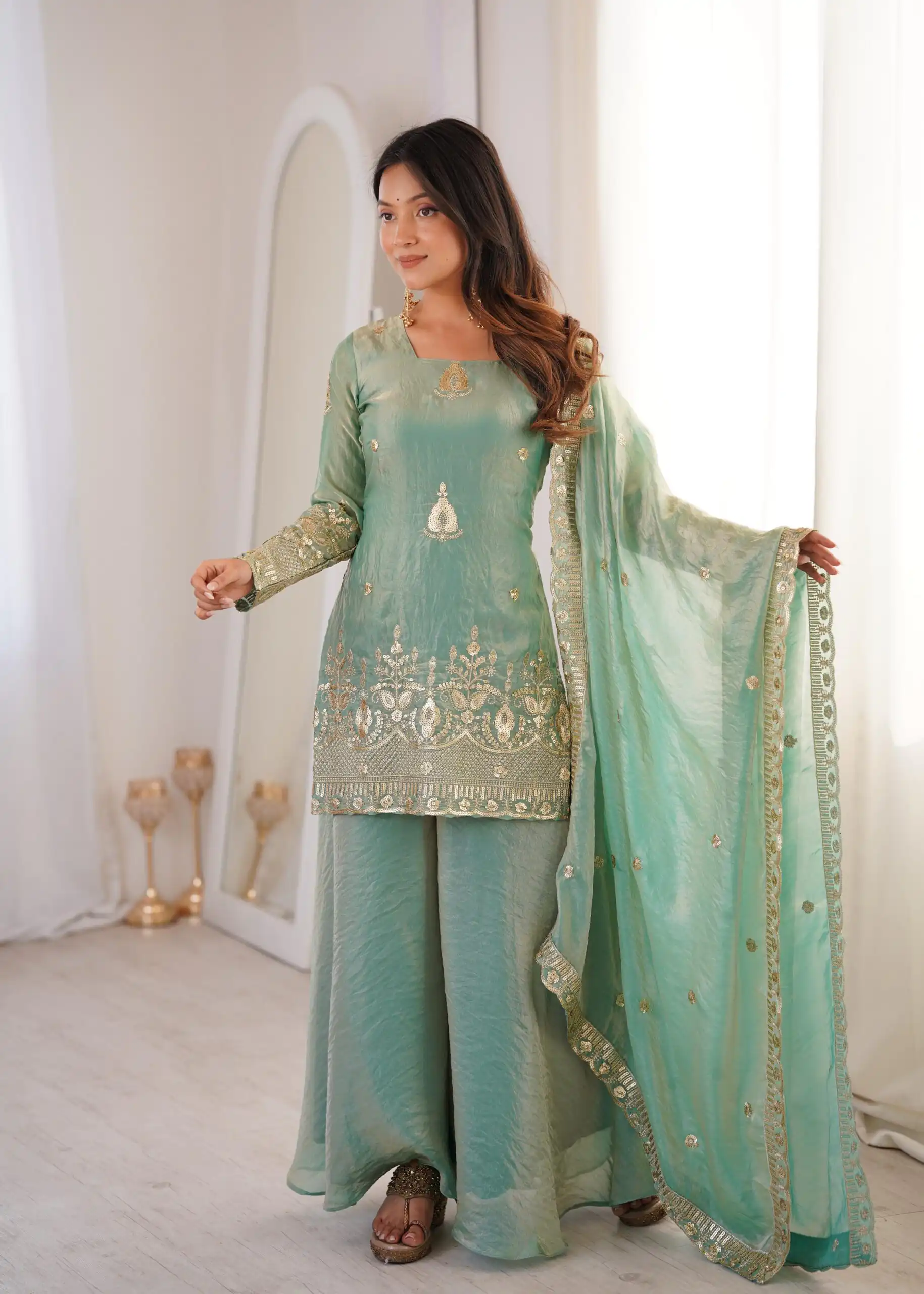 ZSR 3168 Sea Green Color Fendy Silk With Embroidery Work Salwar Suit. Get it for ₹2149. Delivery 4-6 Working Days. Online Shop now. | Casual Suits, Jump Suits, Creative suits, Designer Suits, Palazzo Suits, Party Wear Suits, Patiala Suits, Salwar suit, Straight Suits