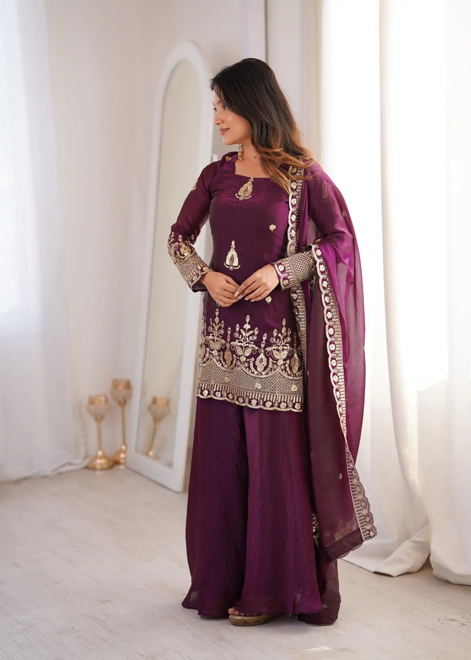 ZSR 3168 Wine Color Fendy Silk With Embroidery Work Salwar Suit. Get it for ₹2149. Delivery 4-6 Working Days. Online Shop now. | Casual Suits, Jump Suits, Creative suits, Designer Suits, Palazzo Suits, Party Wear Suits, Patiala Suits, Salwar suit, Straight Suits