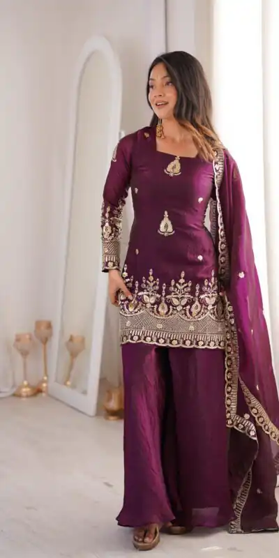 ZSR 3168 Wine Color Fendy Silk With Embroidery Work Salwar Suit. Get it for ₹2149. Delivery 4-6 Working Days. Online Shop now. | Casual Suits, Jump Suits, Creative suits, Designer Suits, Palazzo Suits, Party Wear Suits, Patiala Suits, Salwar suit, Straight Suits