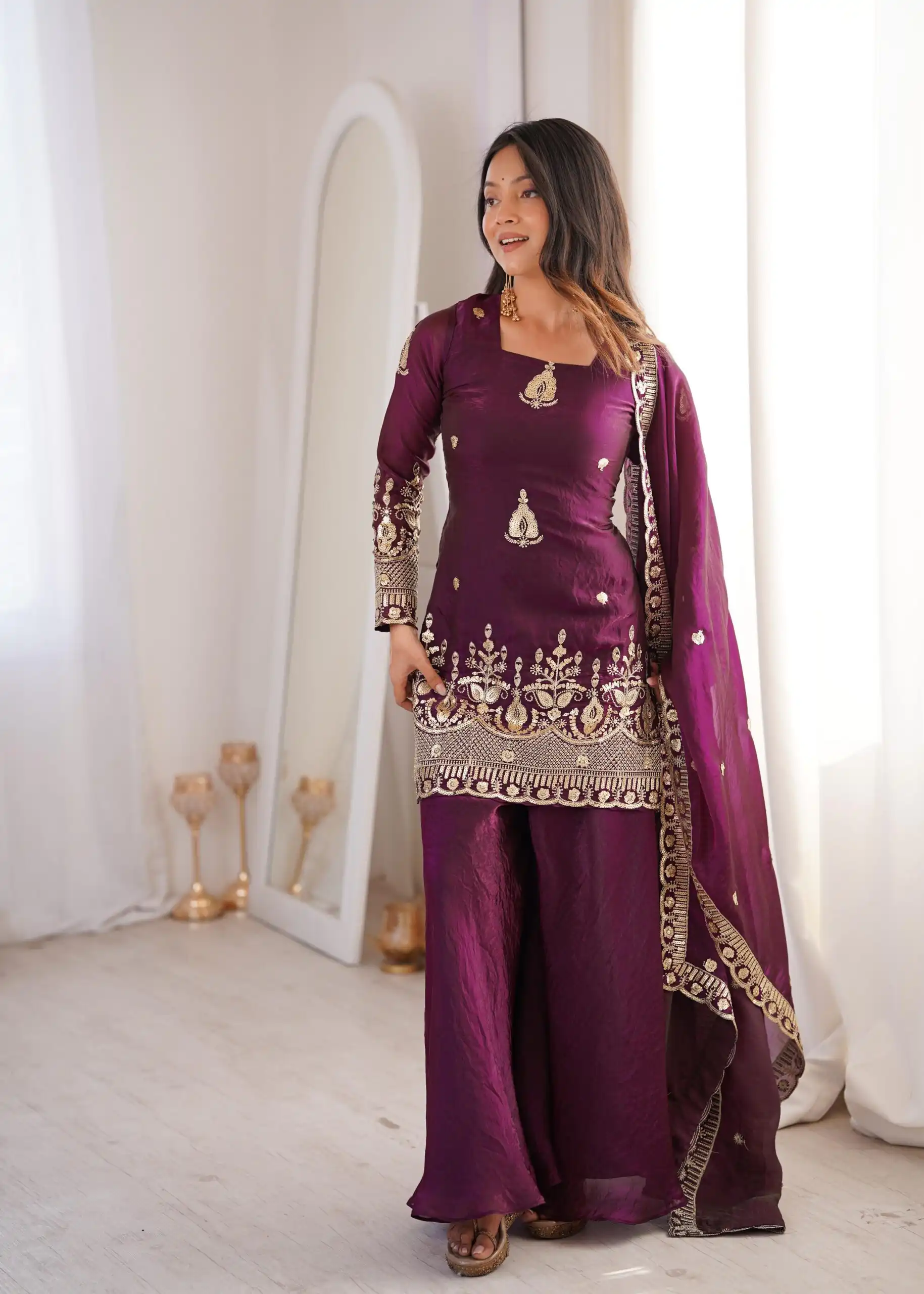 ZSR 3168 Wine Color Fendy Silk With Embroidery Work Salwar Suit. Get it for ₹2149. Delivery 4-6 Working Days. Online Shop now. | Casual Suits, Jump Suits, Creative suits, Designer Suits, Palazzo Suits, Party Wear Suits, Patiala Suits, Salwar suit, Straight Suits