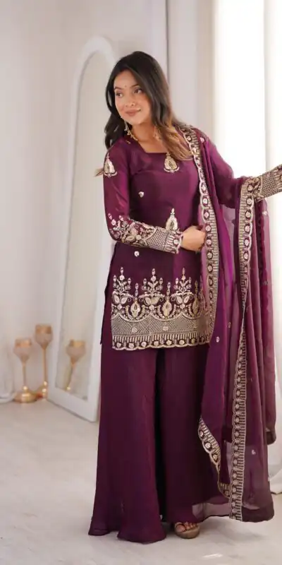 ZSR 3168 Wine Color Fendy Silk With Embroidery Work Salwar Suit. Get it for ₹2149. Delivery 4-6 Working Days. Online Shop now. | Casual Suits, Jump Suits, Creative suits, Designer Suits, Palazzo Suits, Party Wear Suits, Patiala Suits, Salwar suit, Straight Suits