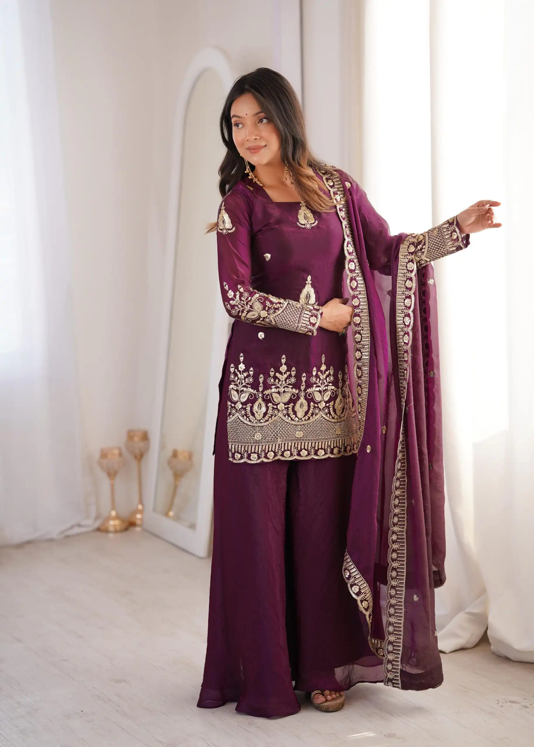 ZSR 3168 Wine Color Fendy Silk With Embroidery Work Salwar Suit. Get it for ₹2149. Delivery 4-6 Working Days. Online Shop now. | Casual Suits, Jump Suits, Creative suits, Designer Suits, Palazzo Suits, Party Wear Suits, Patiala Suits, Salwar suit, Straight Suits