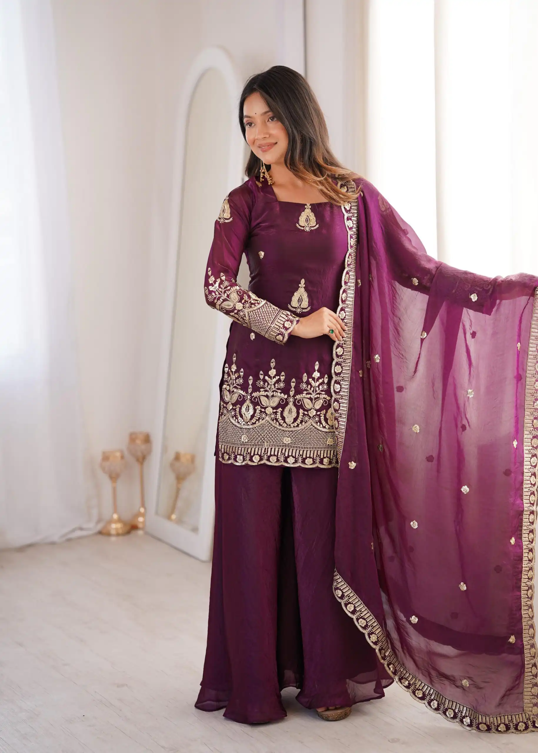 ZSR 3168 Wine Color Fendy Silk With Embroidery Work Salwar Suit. Get it for ₹2149. Delivery 4-6 Working Days. Online Shop now. | Casual Suits, Jump Suits, Creative suits, Designer Suits, Palazzo Suits, Party Wear Suits, Patiala Suits, Salwar suit, Straight Suits